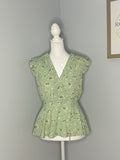 Monteau Los Angeles Floral Faux Wrap Peplum Top Size Medium