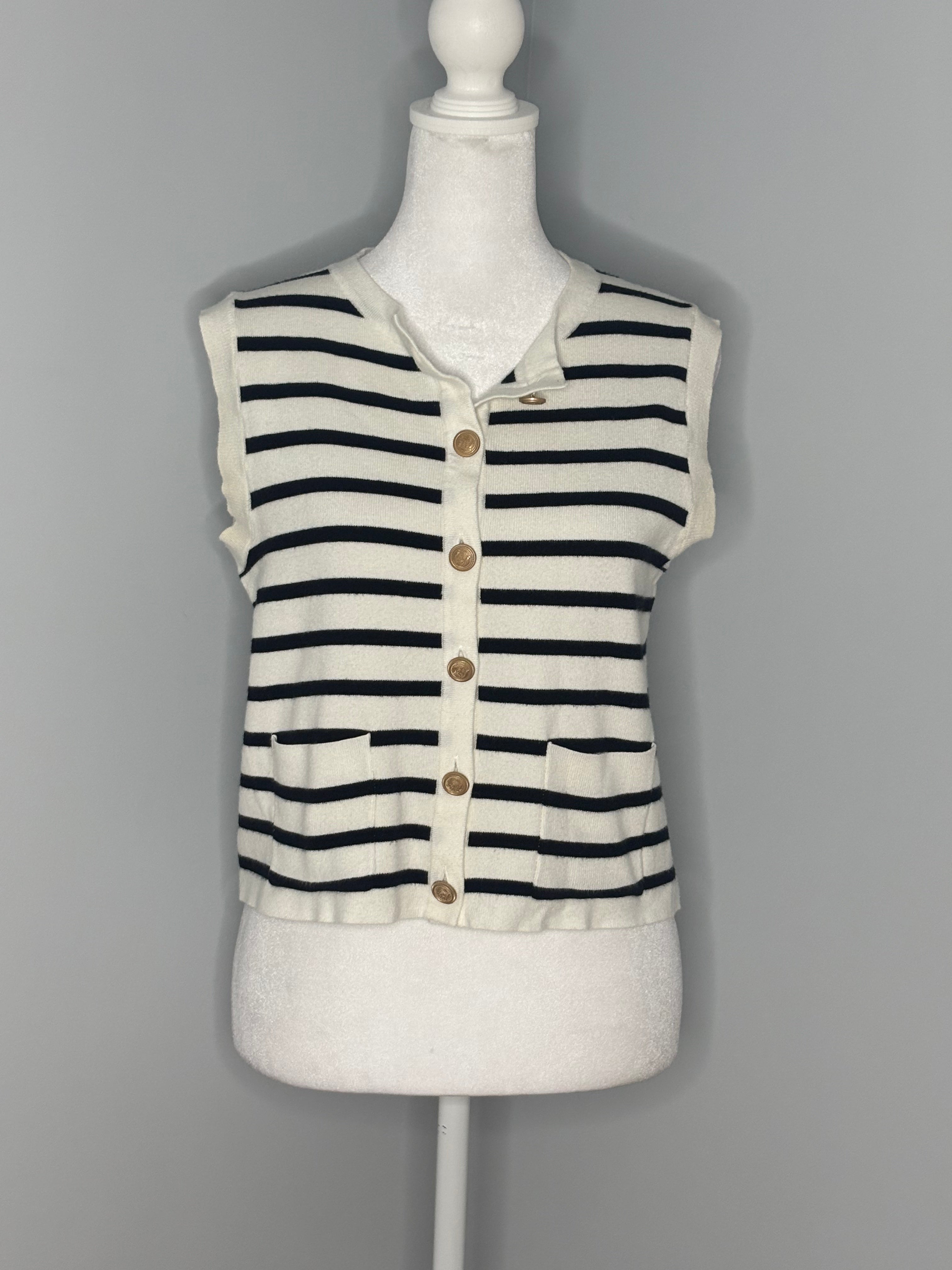Dreamers Navy & Cream Striped Knit Vest Size Medium
