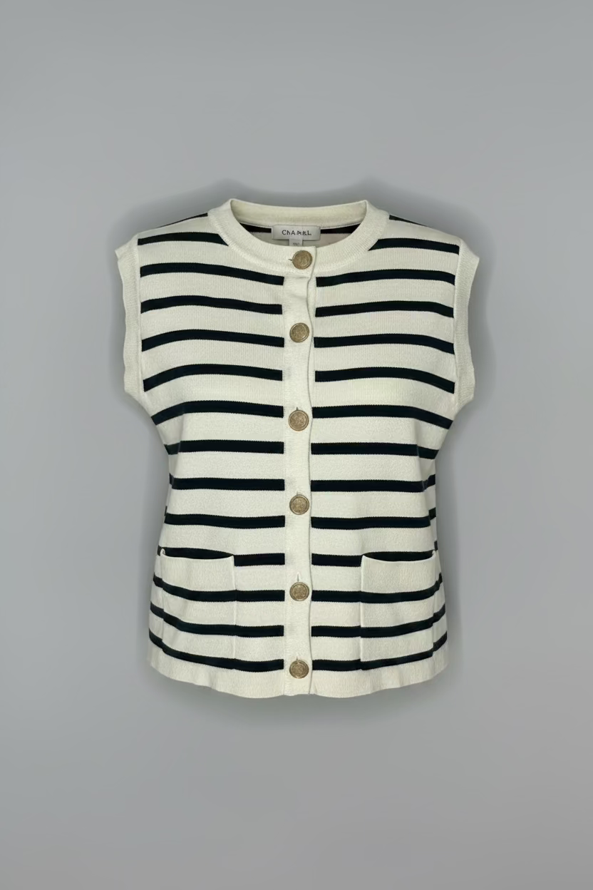 Dreamers Navy & Cream Striped Knit Vest Size Medium