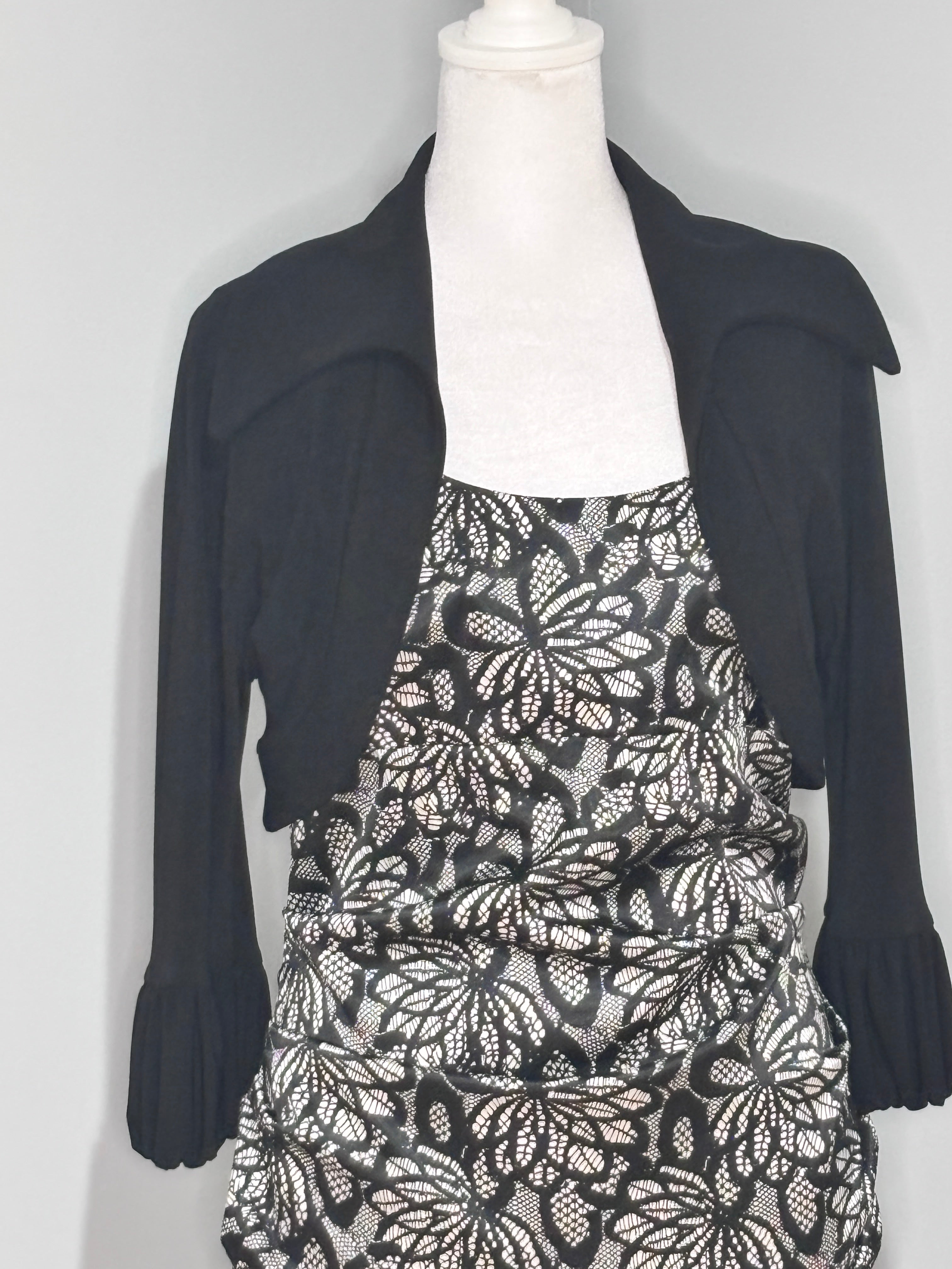Svetlana Black Collared Bell Sleeve Shrug – Size Large