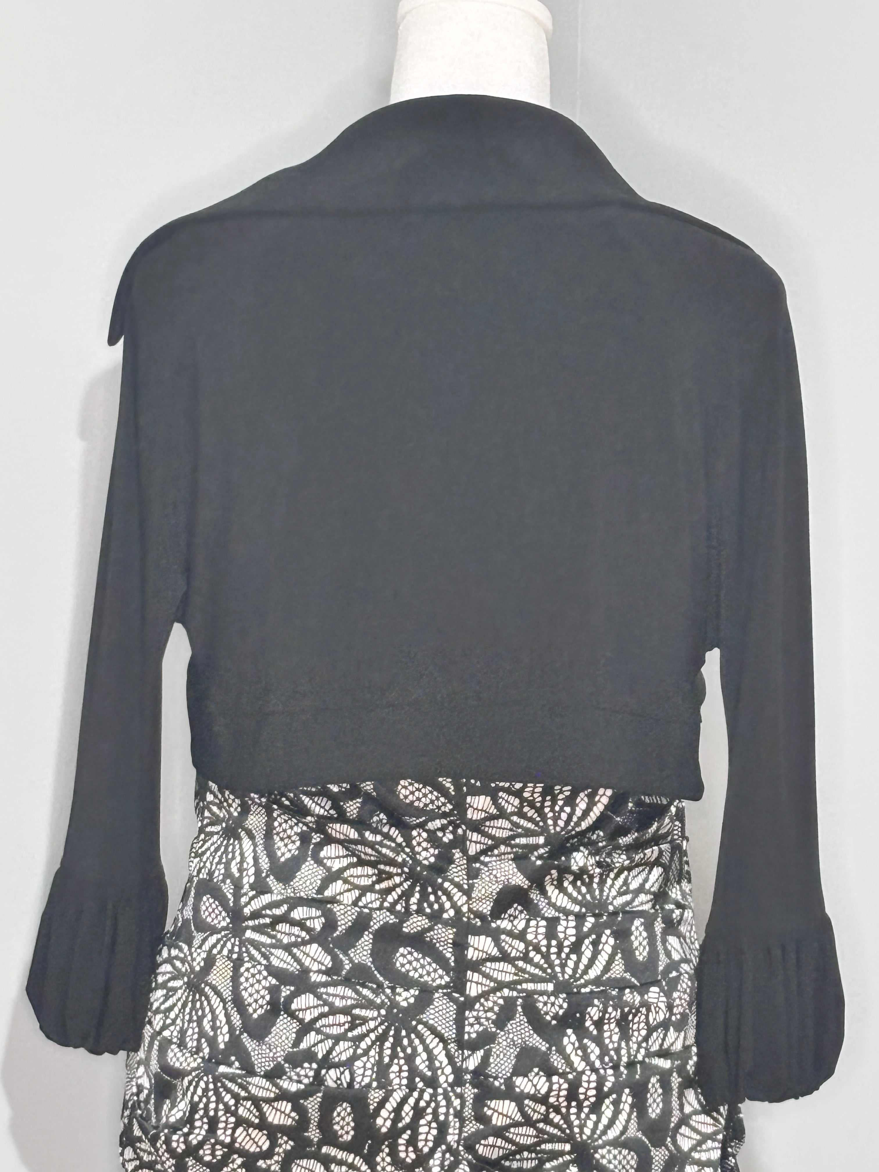 Svetlana Black Collared Bell Sleeve Shrug – Size Large