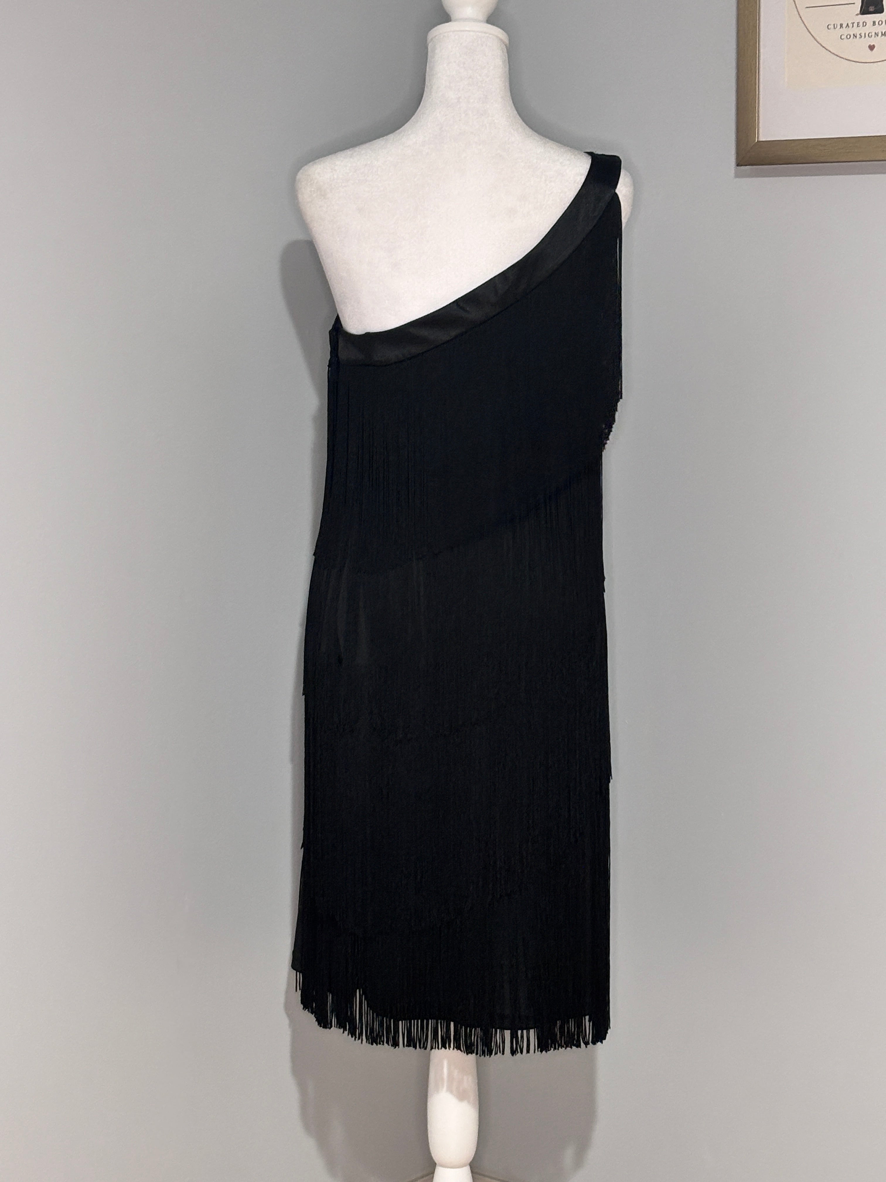 Aidan Mattox Black Fringe Cocktail Dress – Size 10
