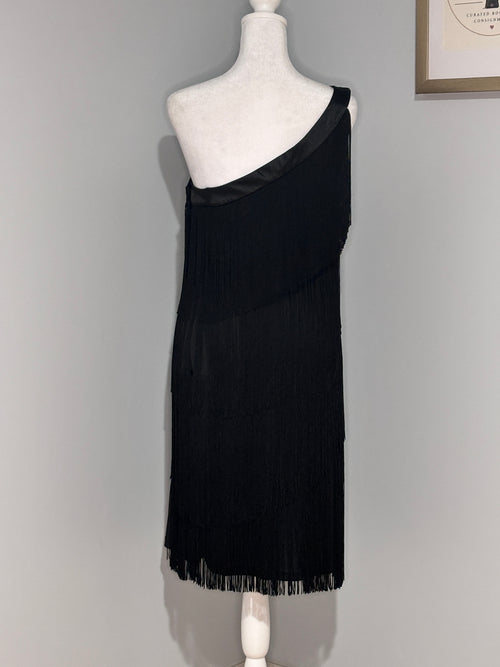 Aidan Mattox Black Fringe Cocktail Dress – Size 10