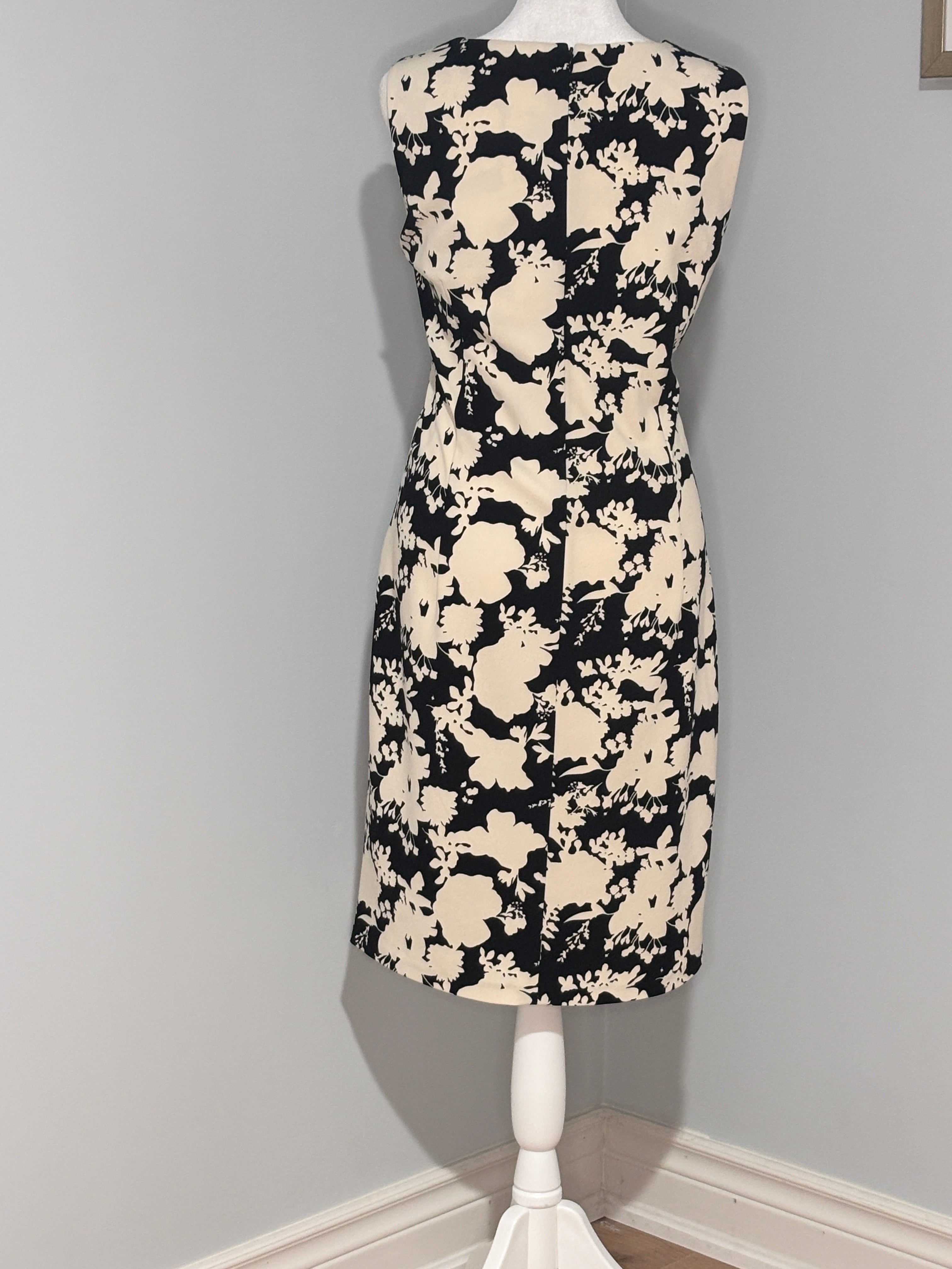 Laura Black & Ivory Floral Sheath Dress – Size 12 (NWT)
