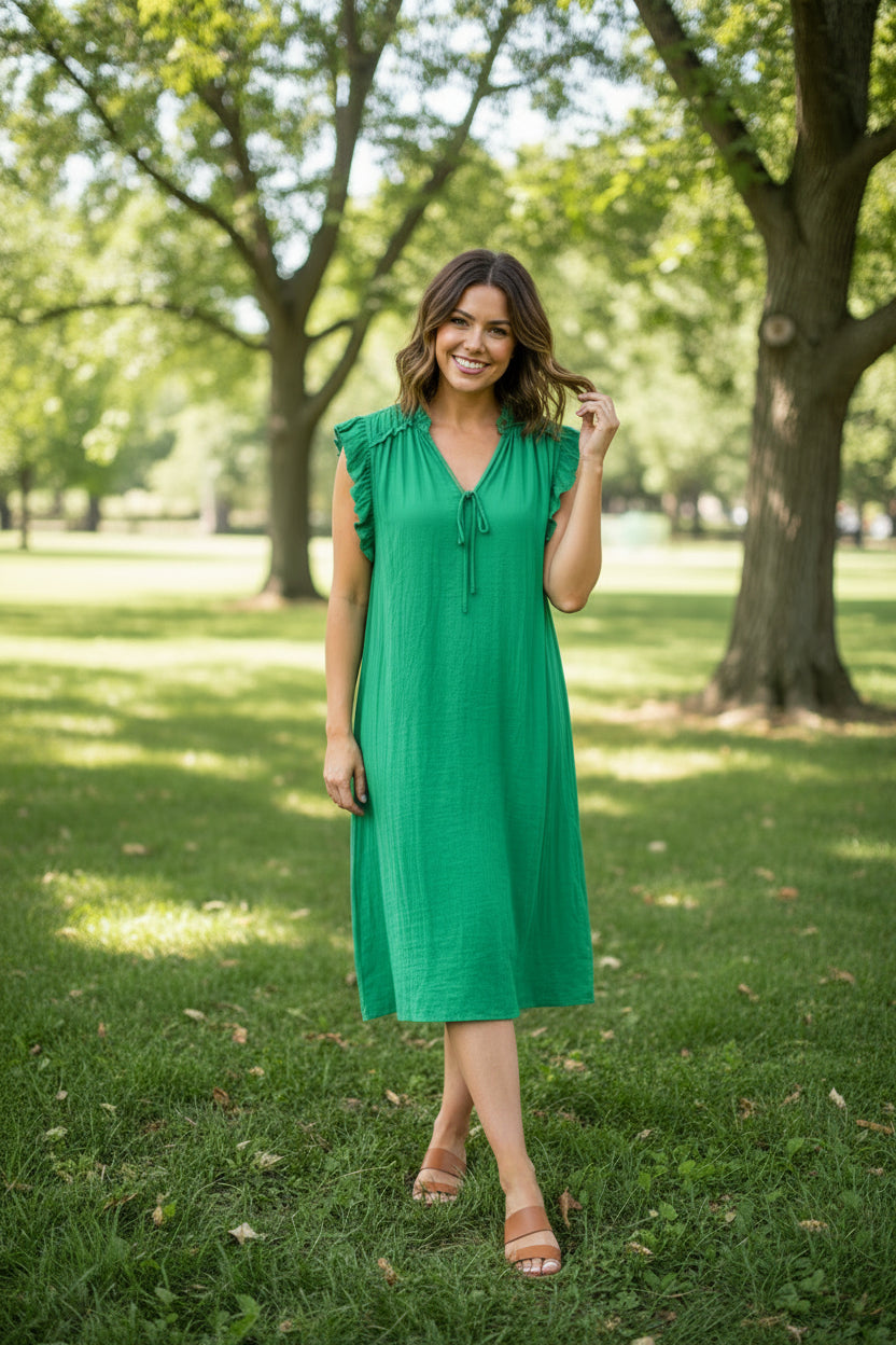 Rachel Zoe Emerald Green Ruffle Shift Dress | Medium
