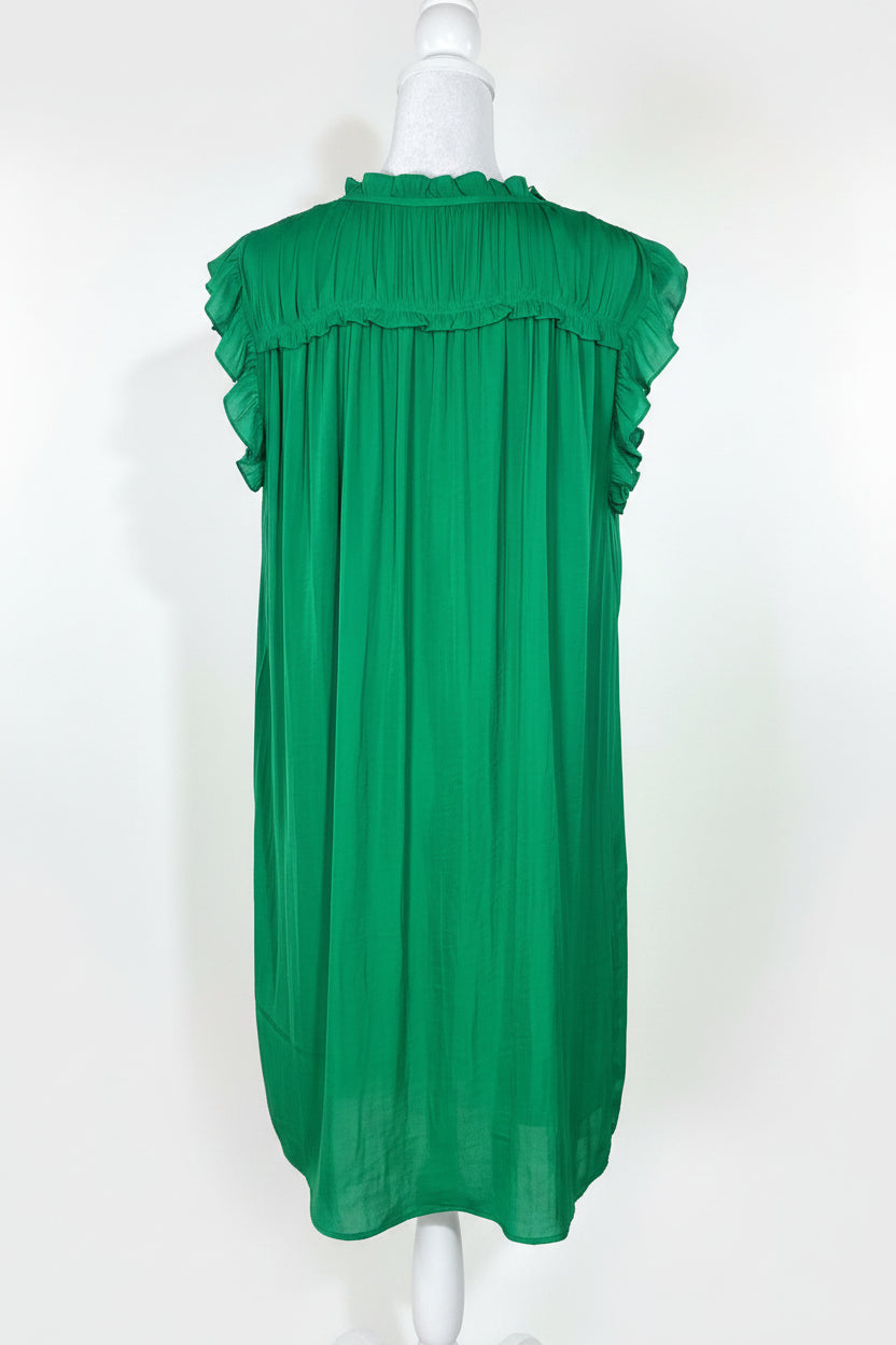 Rachel Zoe Emerald Green Ruffle Shift Dress | Medium