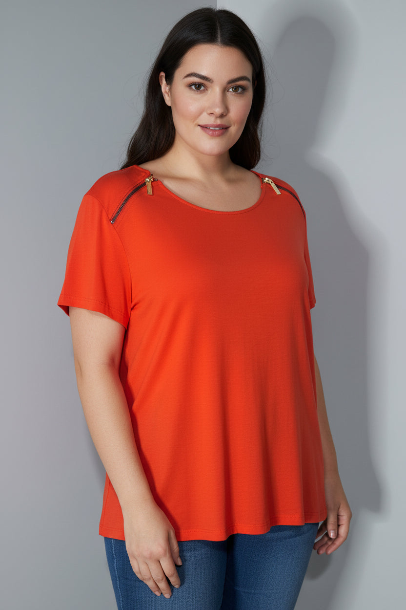 Michael Michael Kors Coral Zip Shoulder Top | XL