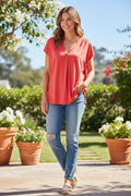 Banana Republic Coral V-Neck Cotton Blend Top | Large