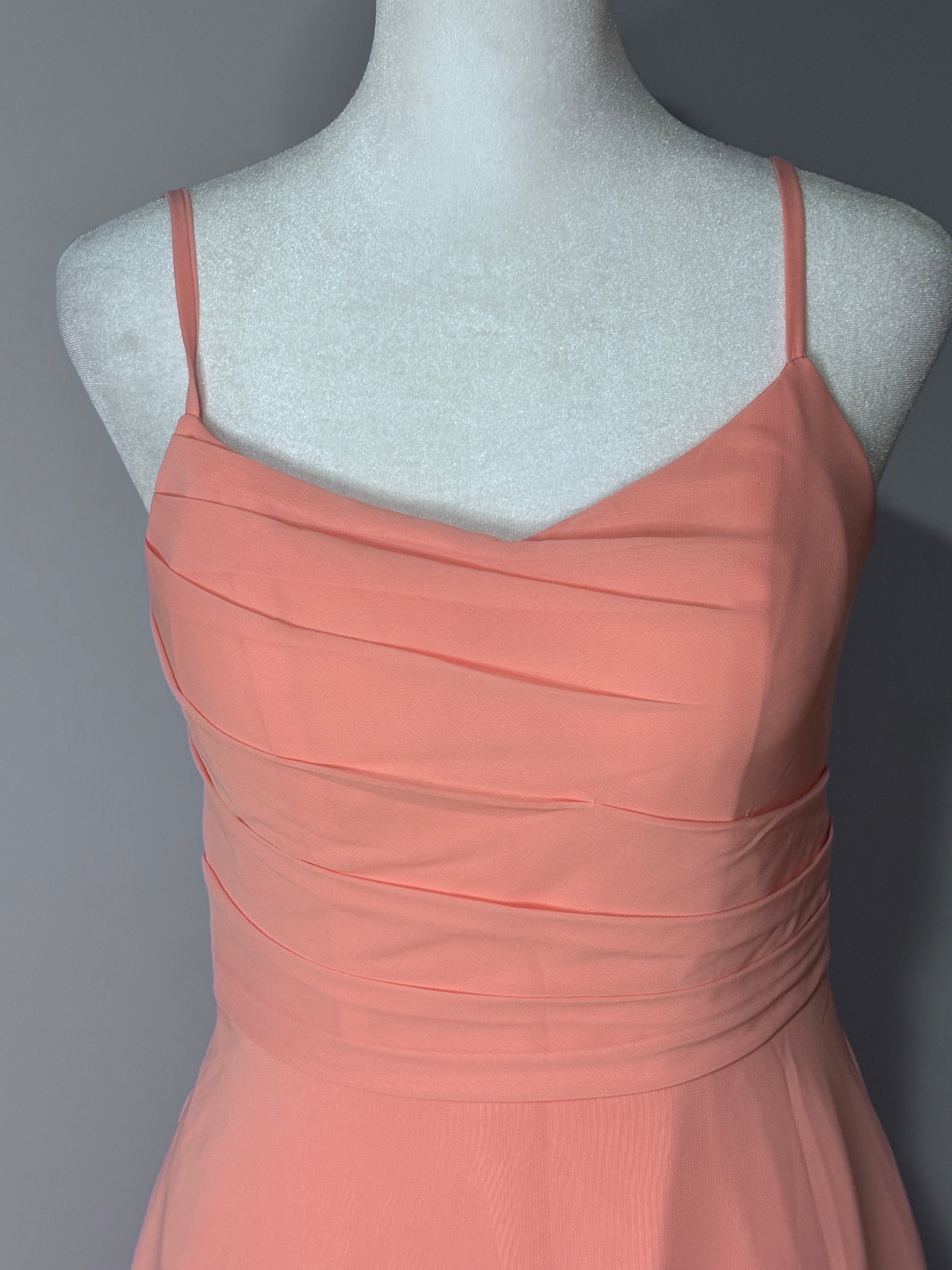 JJ's House Coral Chiffon Midi Dress with Pockets | Size 4