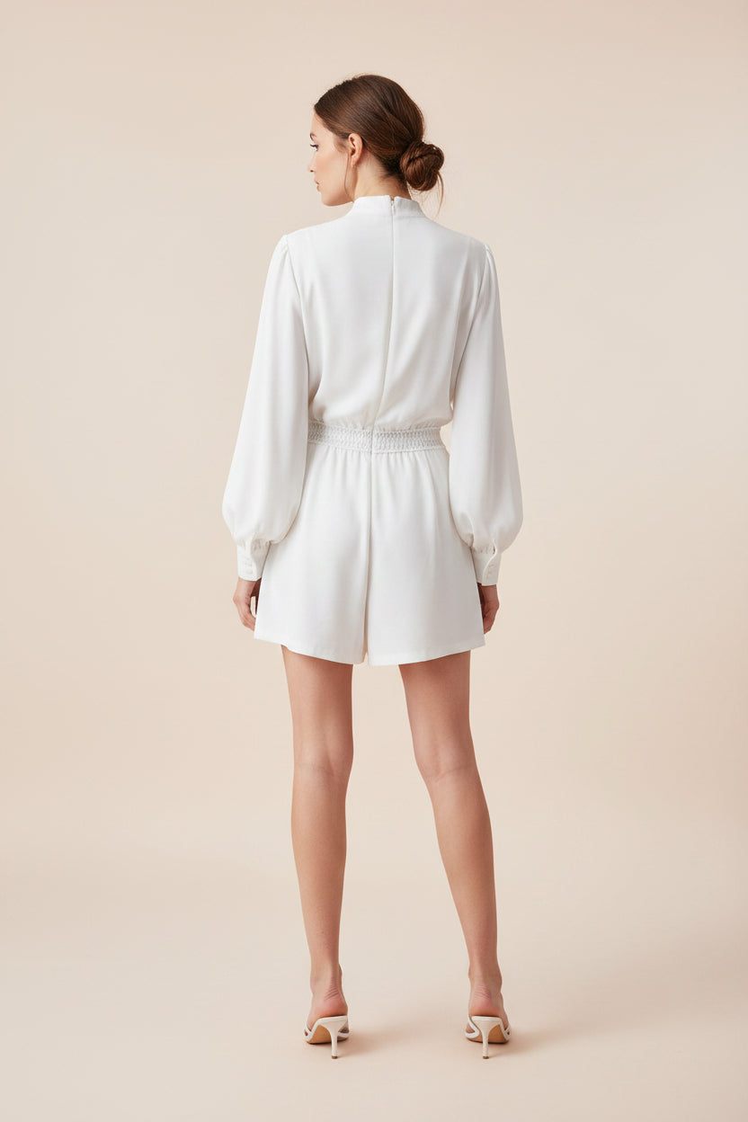 Endless Rose White Long Sleeve Lace Detail Romper | Medium | $28.00
