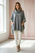 Roots Canada Grey Knit Fringe Poncho | One Size