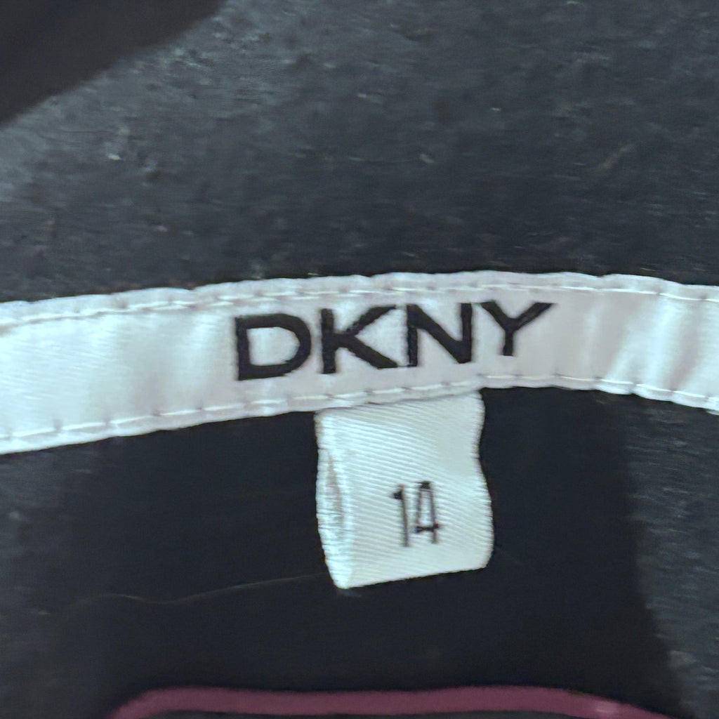 DKNY Black Wool Blend Coat with Faux Leather Trim | Size 14