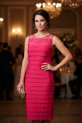 Pink Tiered Mesh Sheath Dress | Size 16