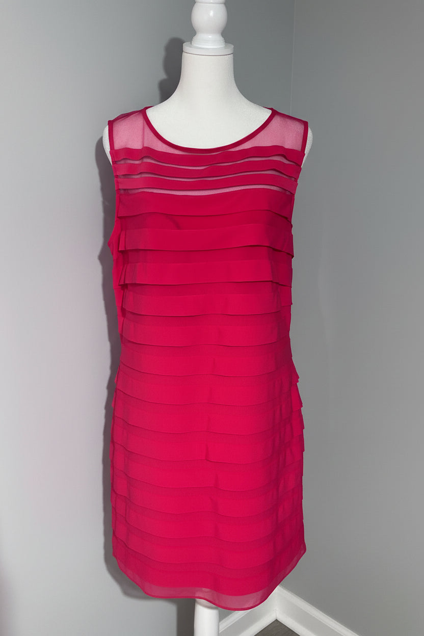 Pink Tiered Mesh Sheath Dress | Size 16
