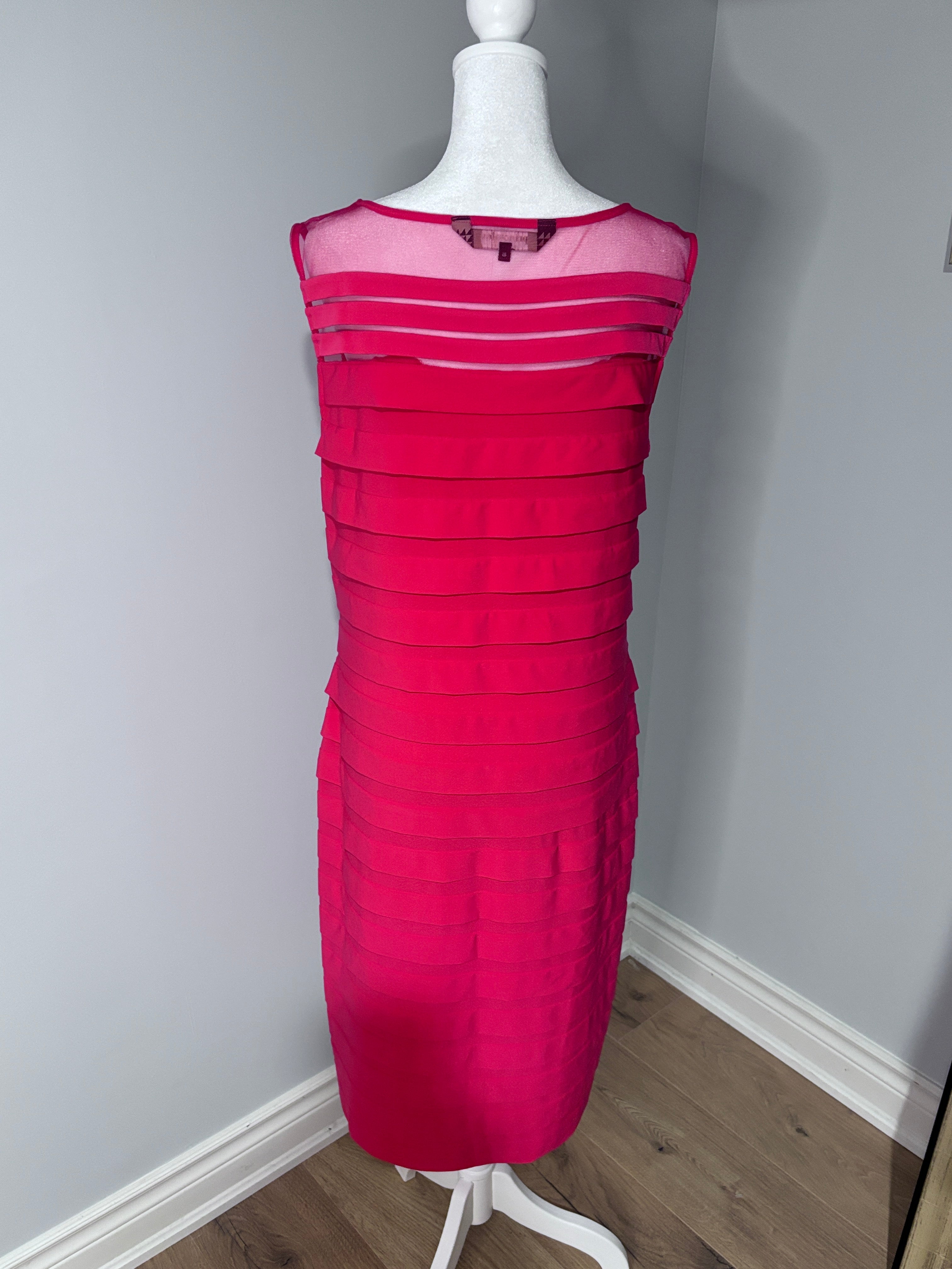 Pink Tiered Mesh Sheath Dress | Size 16