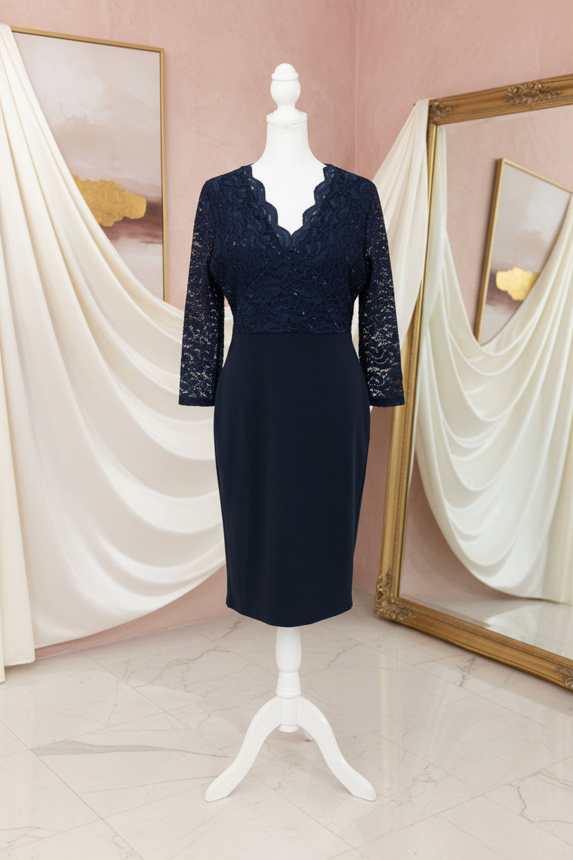 Navy Lace & Sequin Midi Dress | UK 16 (Approx. US/Canada 12)
