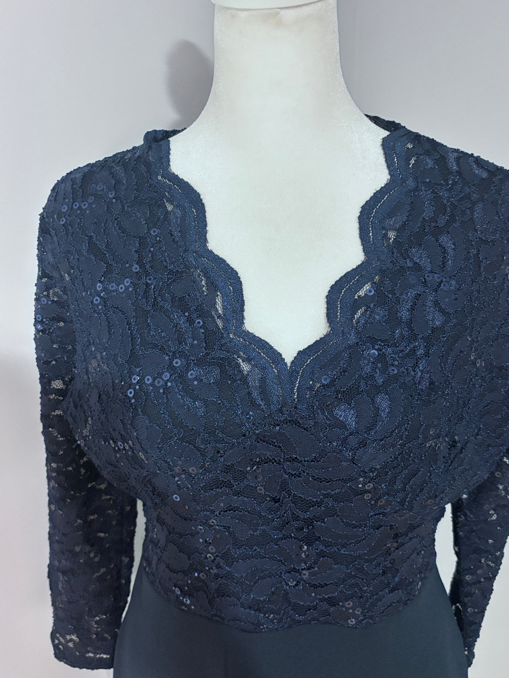 Navy Lace & Sequin Midi Dress | UK 16 (Approx. US/Canada 12)
