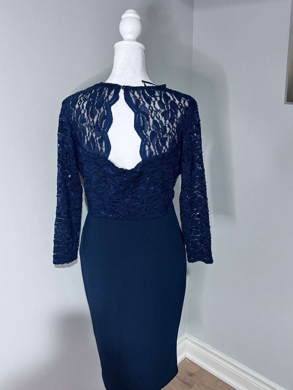 Navy Lace & Sequin Midi Dress | UK 16 (Approx. US/Canada 12)