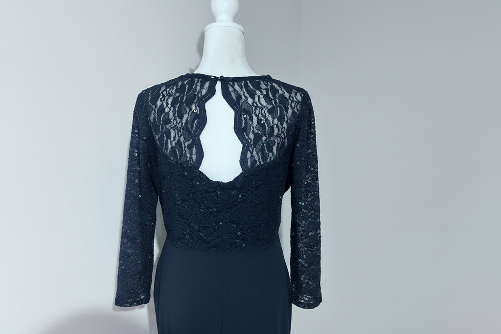 Navy Lace & Sequin Midi Dress | UK 16 (Approx. US/Canada 12)