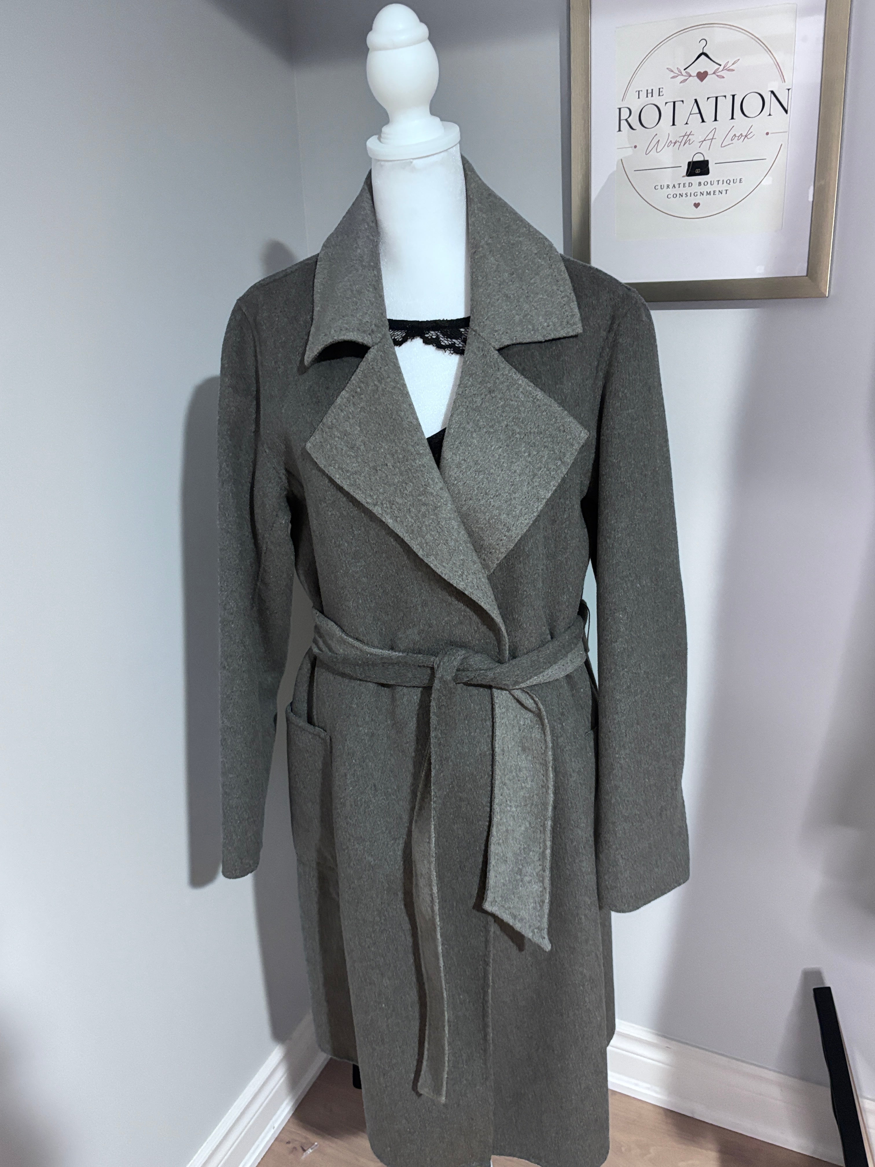 Nanette Lepore Grey Belted Wrap Coat – Size Large